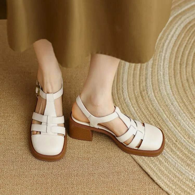 Ronde Teen Buckle Solid Color Blocked Sandalen