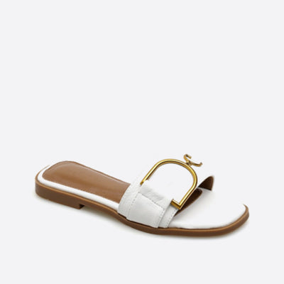 Vierkante Teen Platte Slip op Ornament Sandalen