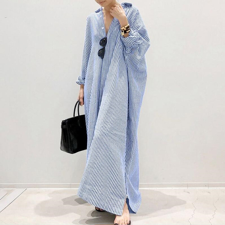 Yemaya - Oversized gestreepte maxi jurk