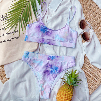 Modieuze dameszwemkleding met split print bikini zwemkleding