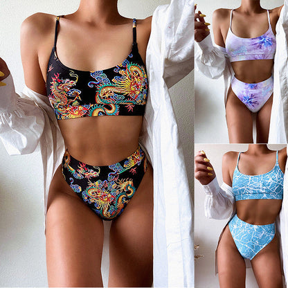 Modieuze dameszwemkleding met split print bikini zwemkleding