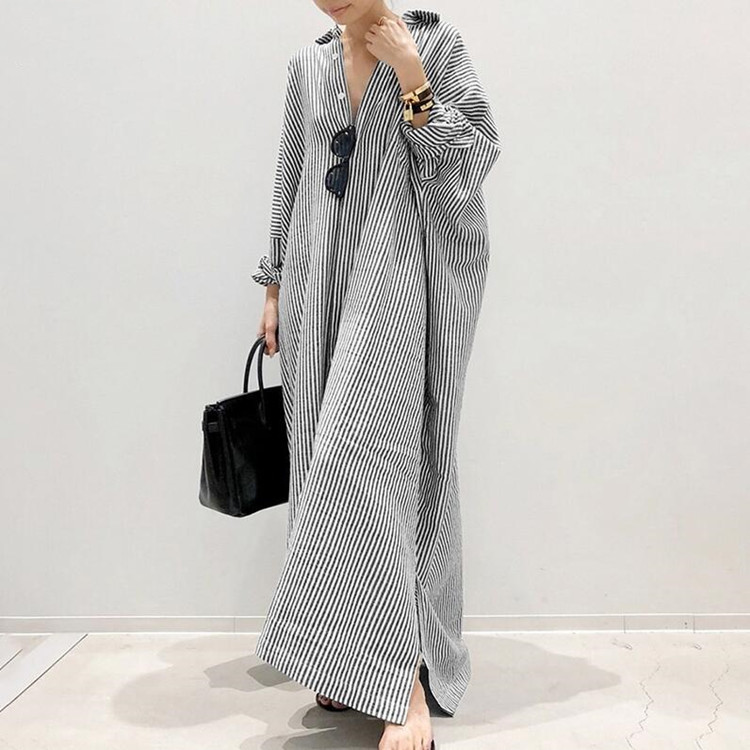 Yemaya - Oversized gestreepte maxi jurk