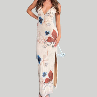 Maxi Esme met bloemenprint en V-hals