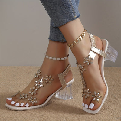 Sandy - Strass blokhak sandalen