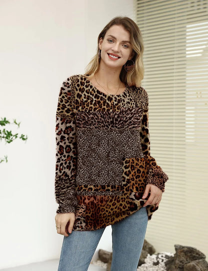 Teva - Sweater met lange mouwen en dierenprint, ronde hals