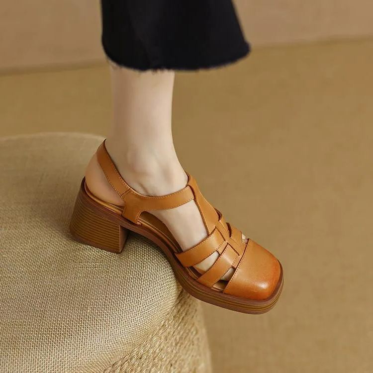 Ronde Teen Buckle Solid Color Blocked Sandalen