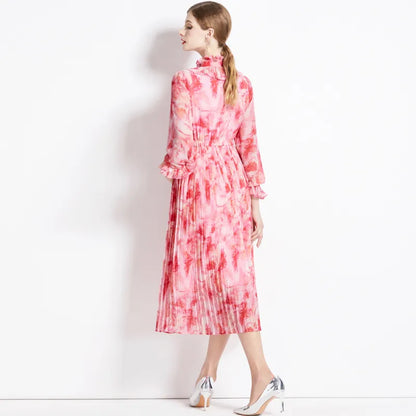 Rous - Bloemen Chiffon Jurk met Lange Mouwen