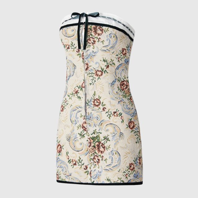 Savannah - Strapless Mini Jurk met Vintage Tapestry Ontwerp