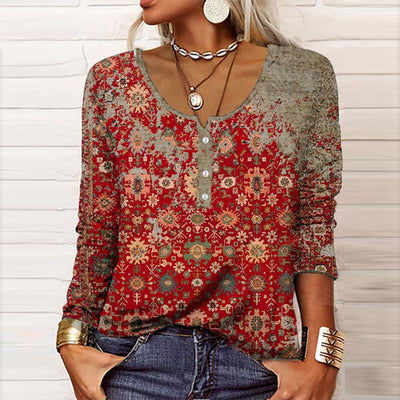 Ria - Elegante blouse met Aztekenpatroon