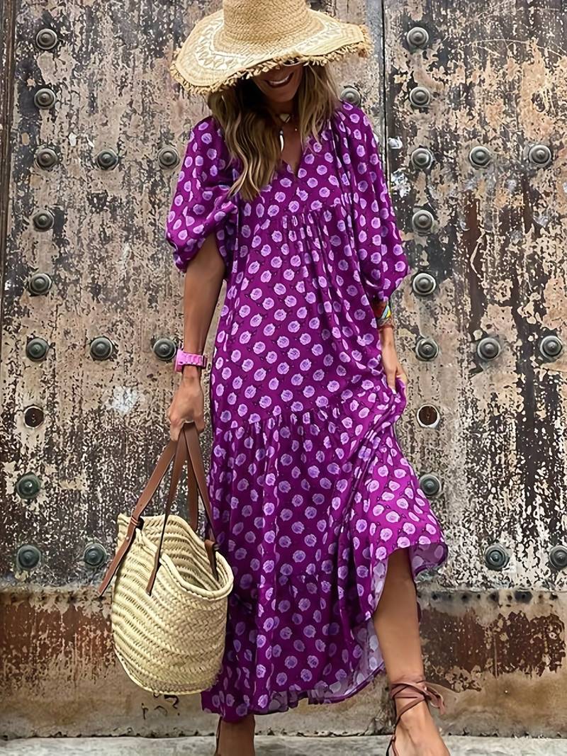 Abisha - Losse boho maxi jurk met bloemenprint