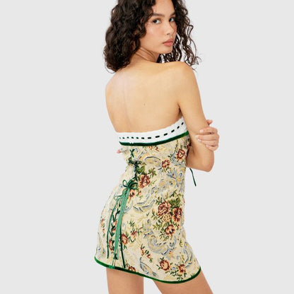 Savannah - Strapless Mini Jurk met Vintage Tapestry Ontwerp