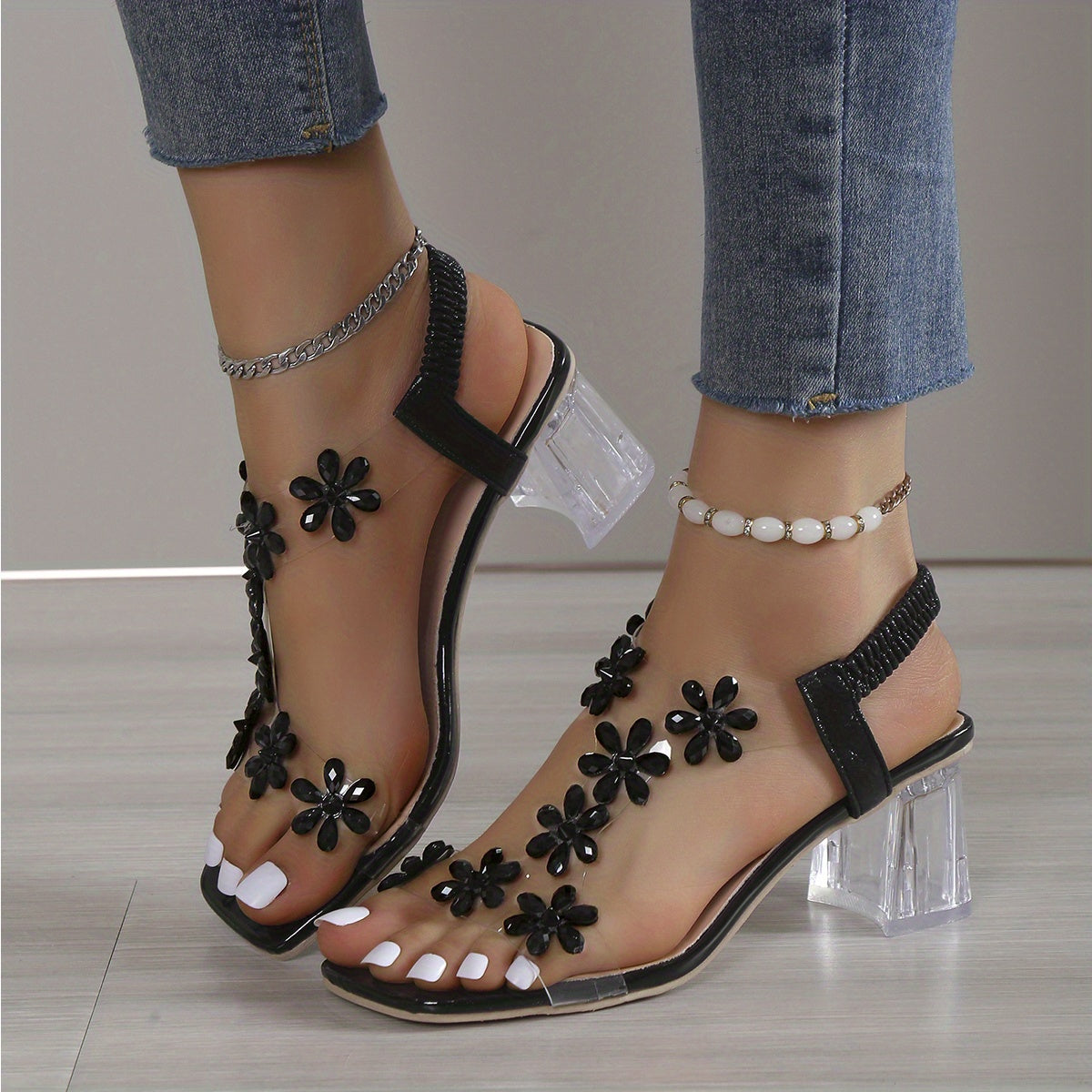 Sandy - Strass blokhak sandalen