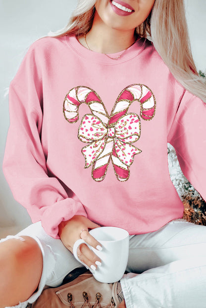 Claire - Dropped Shoulder Kerstmis Grafisch Sweatshirt met Roze Strik