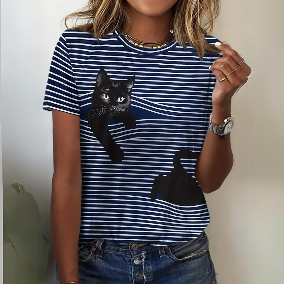 Lonneke - Stijlvol Kattenprint Damesshirt