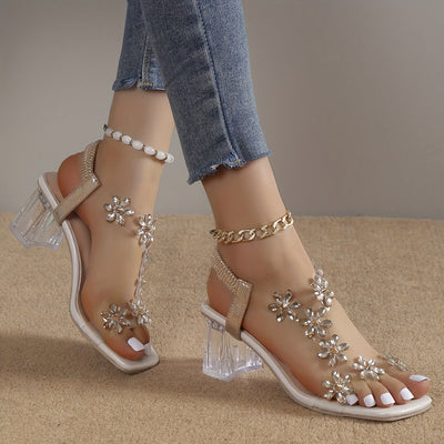 Sandy - Strass blokhak sandalen