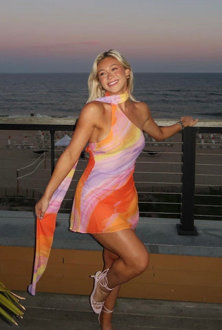 Kata - Tie-dye Halter Kort Jurkje