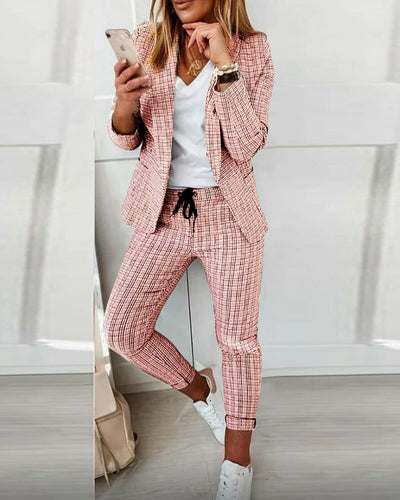 Rici - Casual Street Plaid Long Sleeve Tweedelige Set