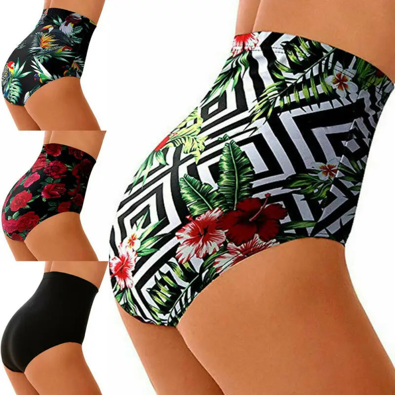 Finja - Zomer Vrouwen Hoog Taille Bikinibroekje Bloemen Zwemkleding