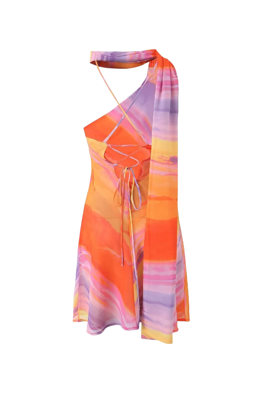 Kata - Tie-dye Halter Kort Jurkje