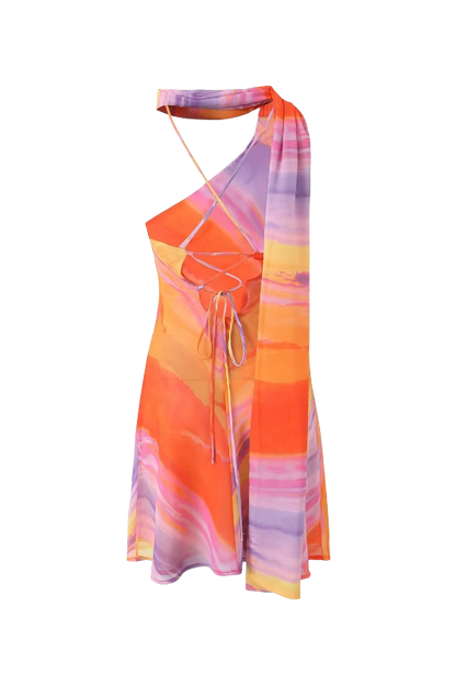 Kata - Tie-dye Halter Kort Jurkje