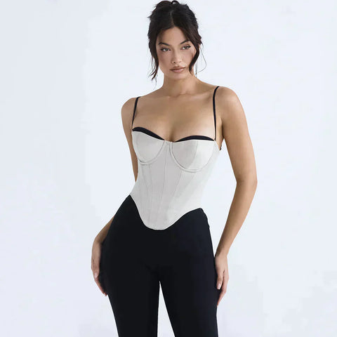 Sophia - Moderne bustier top met contrasterende biezen en spaghettibandjes