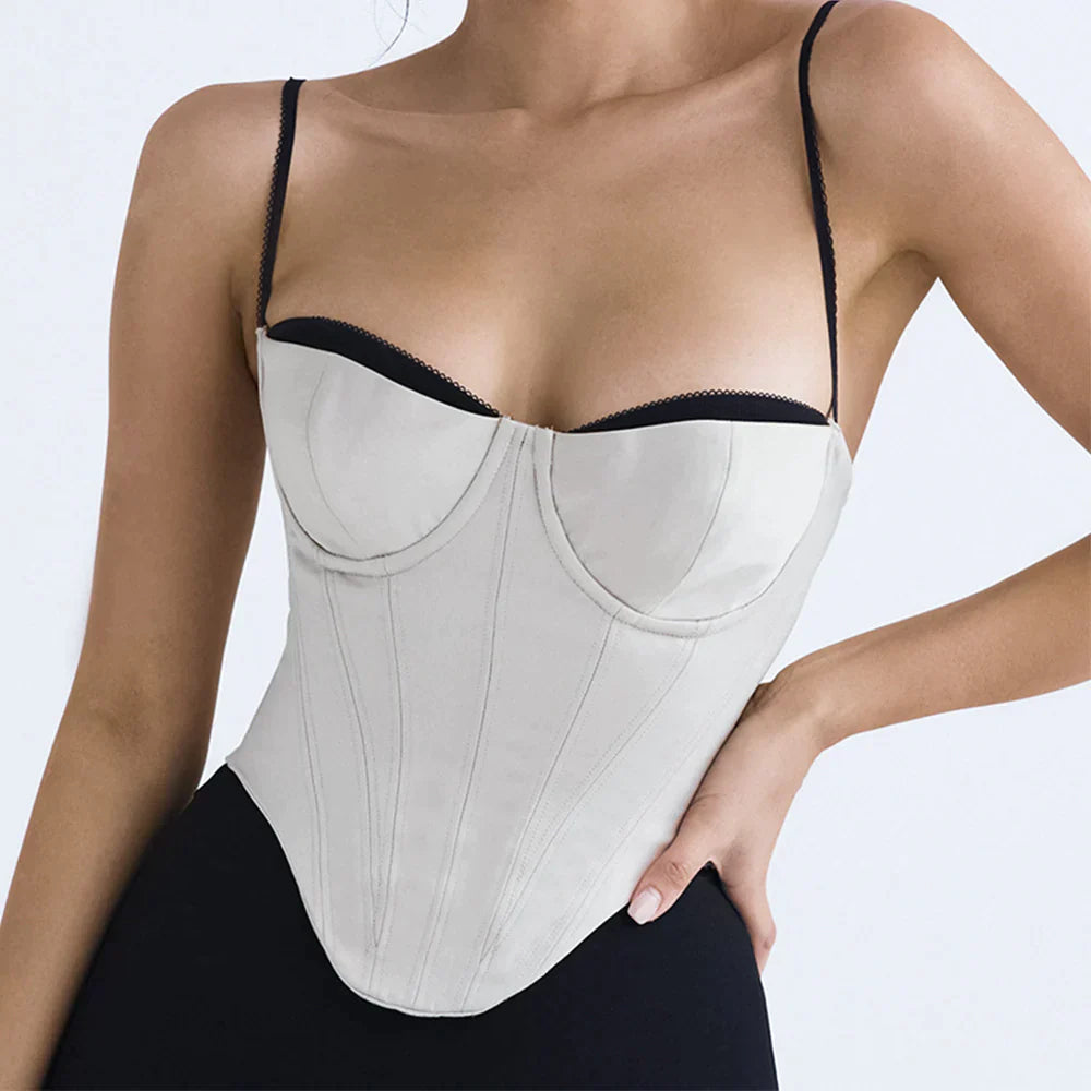 Sophia - Moderne bustier top met contrasterende biezen en spaghettibandjes