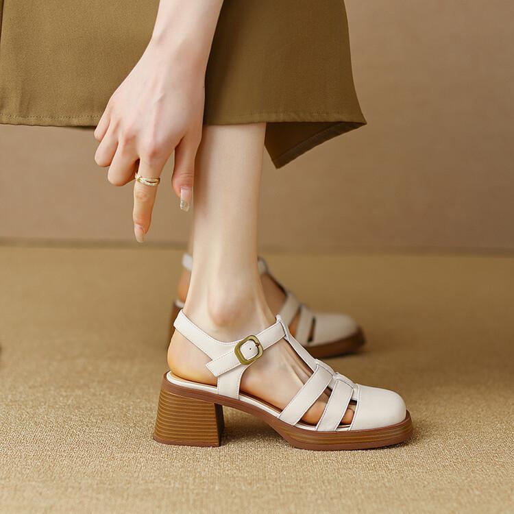 Ronde Teen Buckle Solid Color Blocked Sandalen