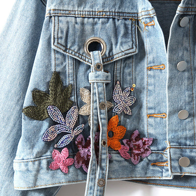 Julie - Denim Jack met Bloemenborduursel en Pailletten