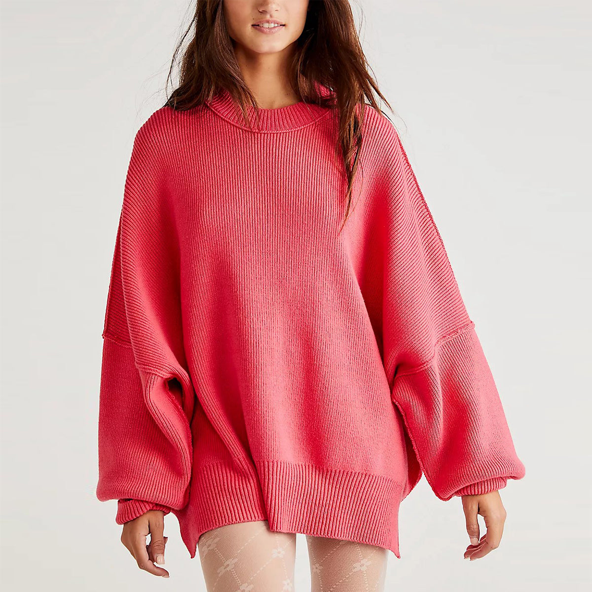 Fayette - Elegante dames Trui met lange mouwen en ronde hals, rood oversized