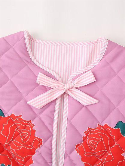 Scarlett - Roze damesjas met patchwork en strik