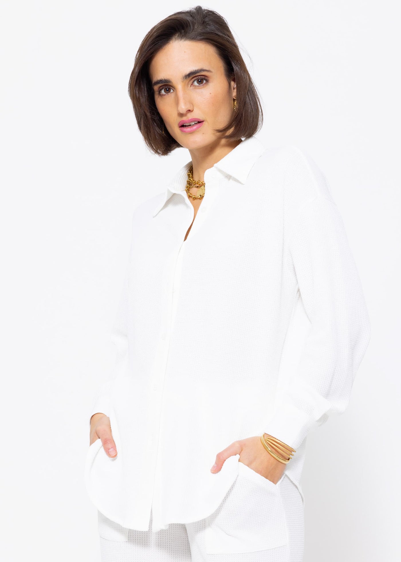 Reina - Oversized wafel piqué blouse