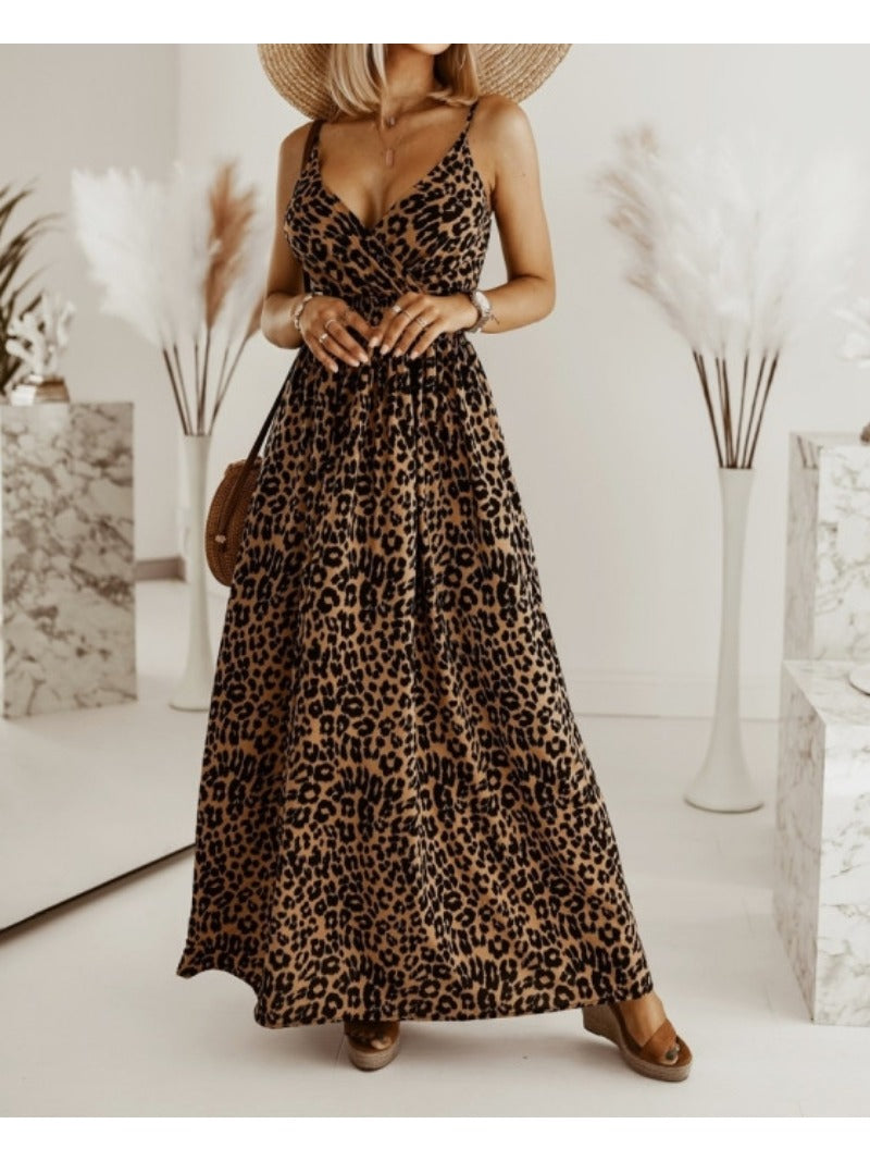 Gigi - Luipaardprint Spaghettiband Maxi Dress