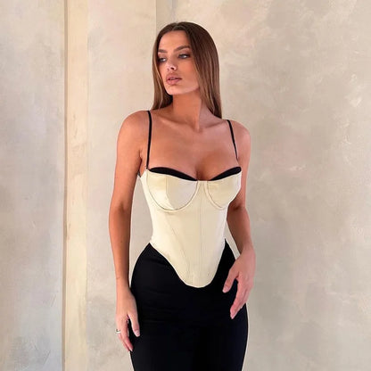 Sophia - Moderne bustier top met contrasterende biezen en spaghettibandjes