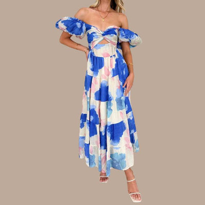 Bella - Bohemian maxi jurk met off-the-shoulder bandjes