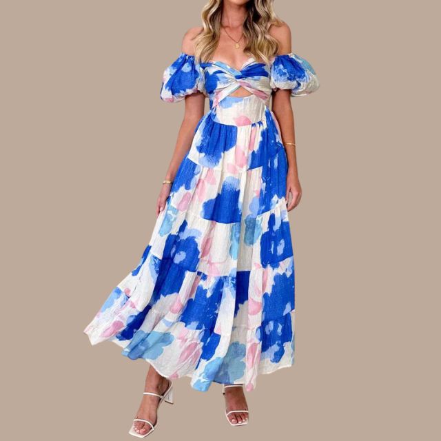 Bella - Bohemian maxi jurk met off-the-shoulder bandjes