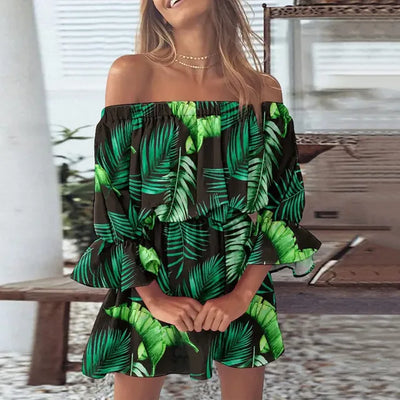 Amalina - Stijlvolle off-the-shoulder jurk met bloemenpatroon