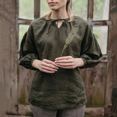 Jazmy - Dames linnen blouse met lange mouwen