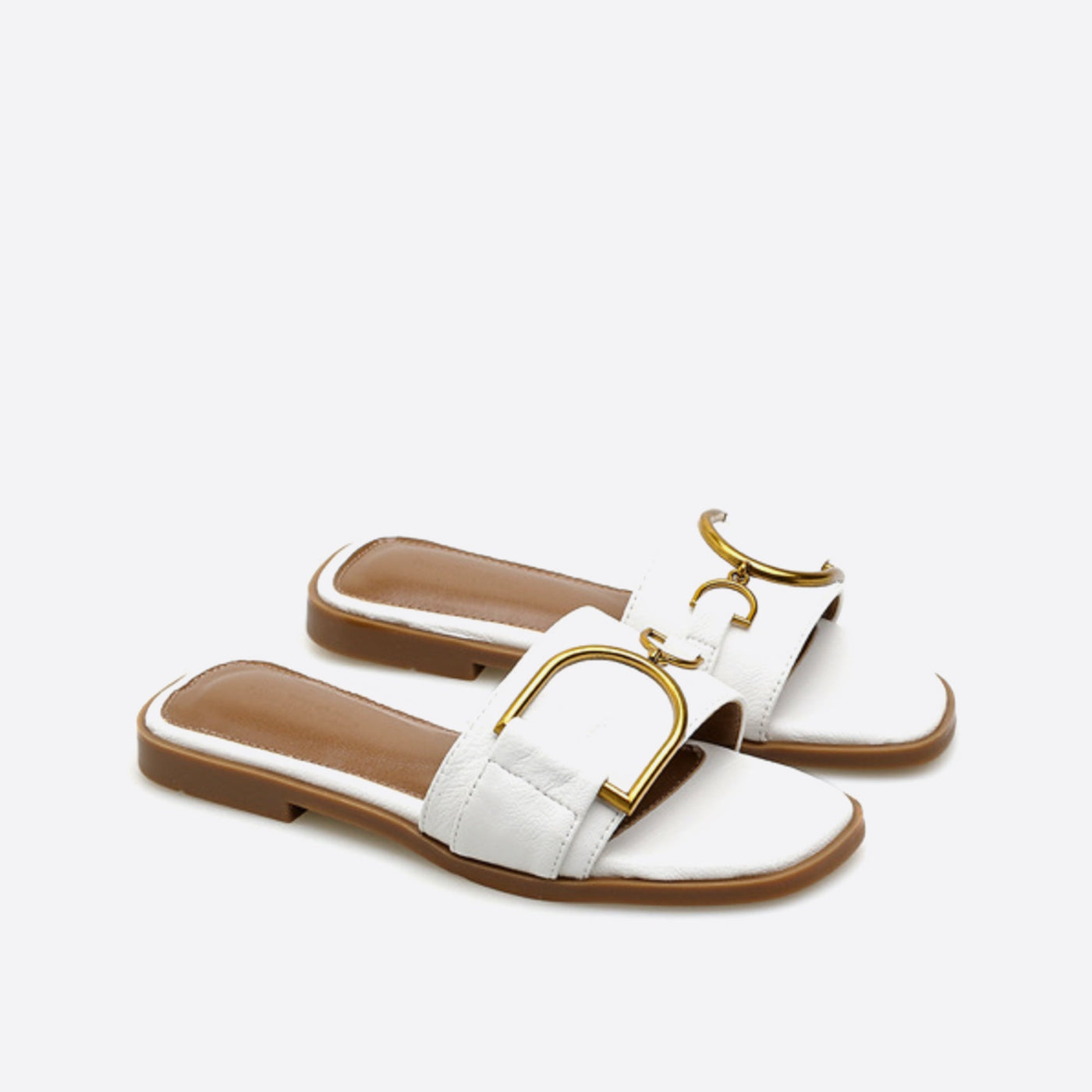 Vierkante Teen Platte Slip op Ornament Sandalen