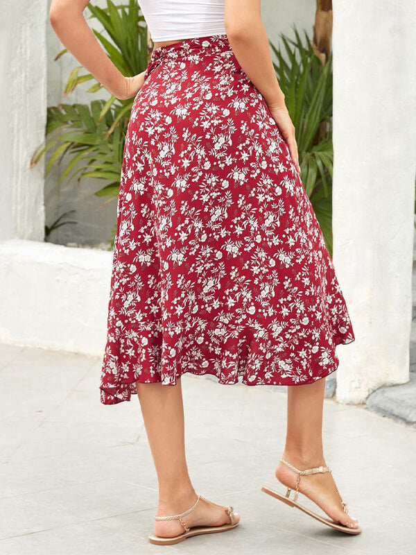 Aly Maxi rok met strandprint en onregelmatige bandjes