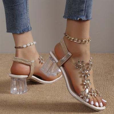 Sandy - Strass blokhak sandalen