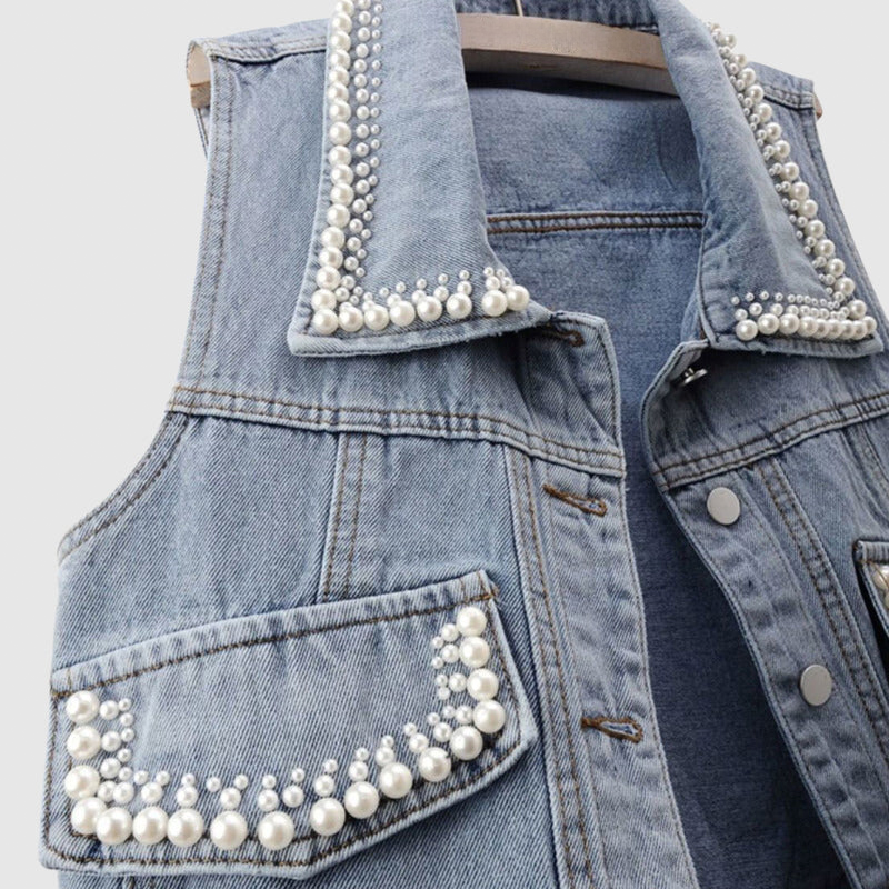 Lexy - Vest Denim met parel