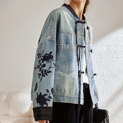 Vintage bloemen denim jas Ophélie