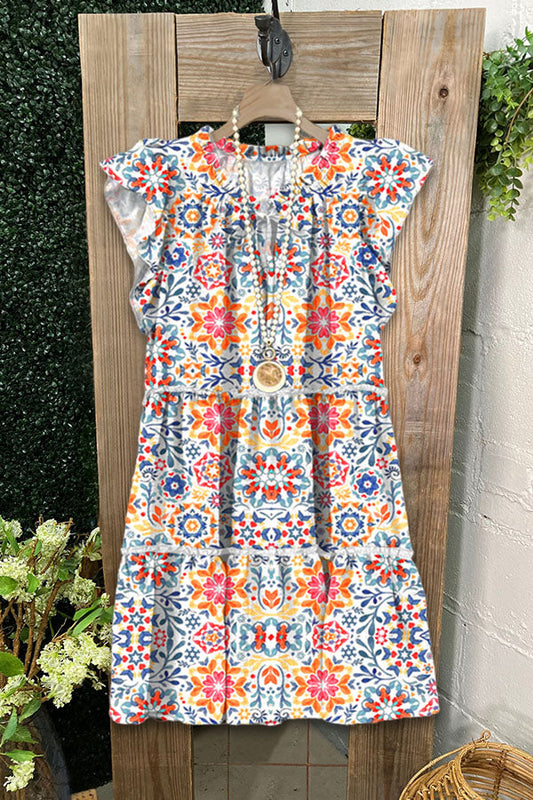 Sapphira - Vintage Midi-jurk met grafische print en ruches