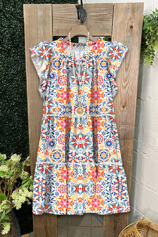 Sapphira - Vintage Midi-jurk met grafische print en ruches