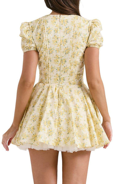 Emily - Corset Mini Jurk met V-Hals Bloemen Corset Jurk