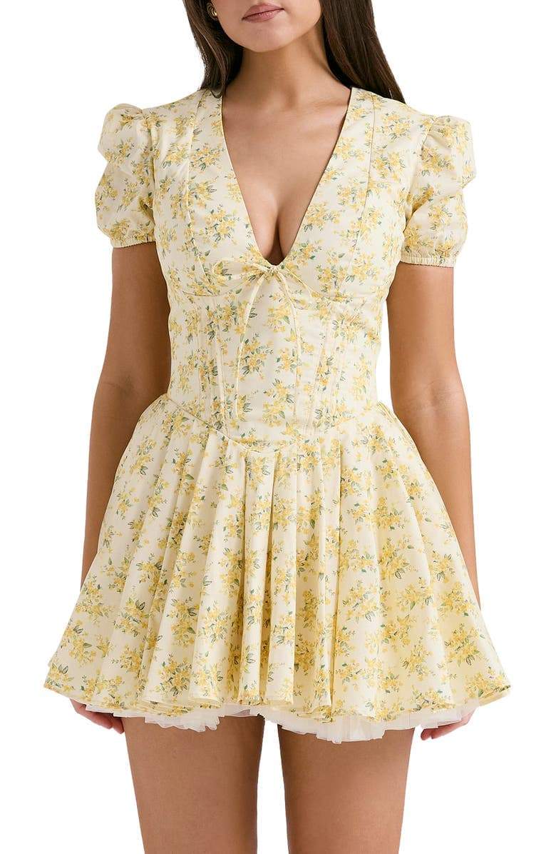 Emily - Corset Mini Jurk met V-Hals Bloemen Corset Jurk