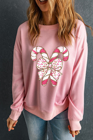 Claire - Dropped Shoulder Kerstmis Grafisch Sweatshirt met Roze Strik