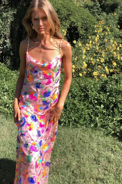 Frida rugloze maxi-jurk met geborduurde pailletten