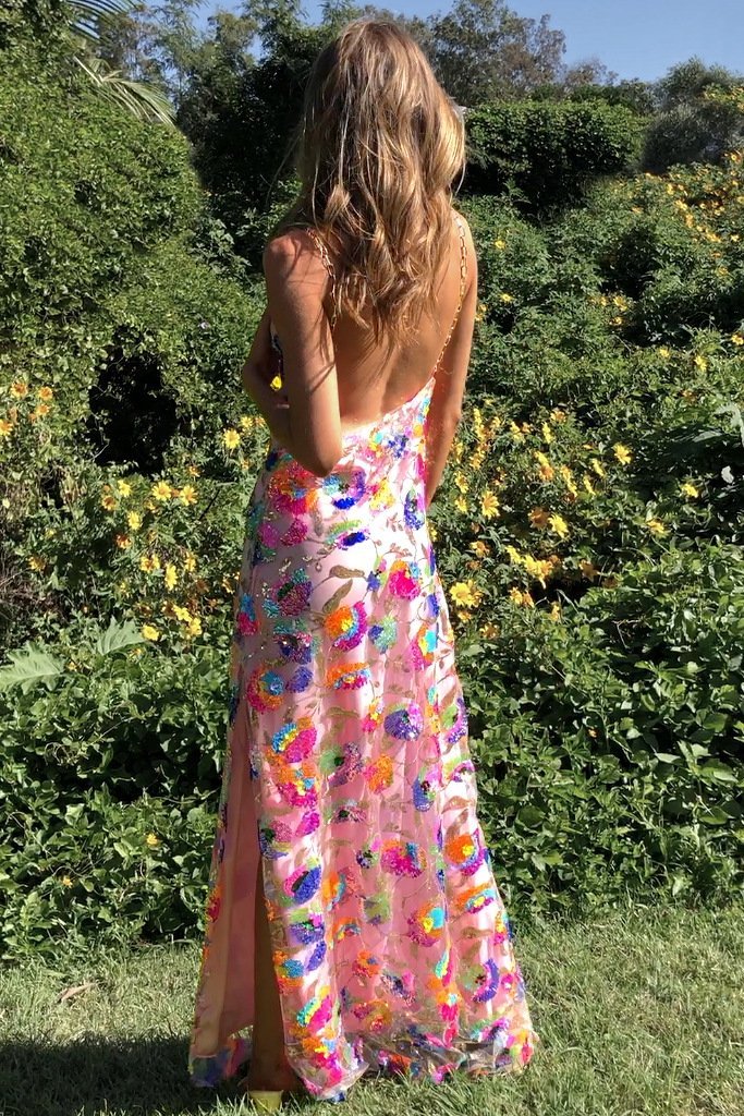 Frida rugloze maxi-jurk met geborduurde pailletten