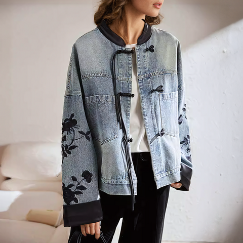 Vintage bloemen denim jas Ophélie